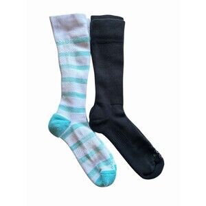 Tommie Copper 2 Pair Compression Over the Calf Socks Women MED Black Blue Stripe